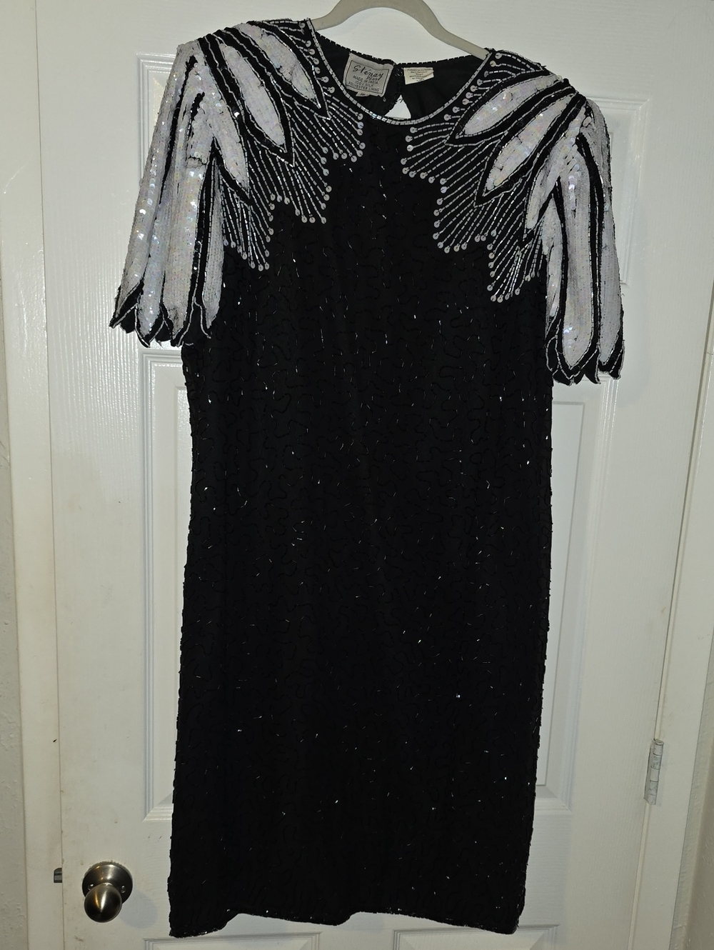 Stenay Black Midi Dress with White Sequin Shoulder Detail